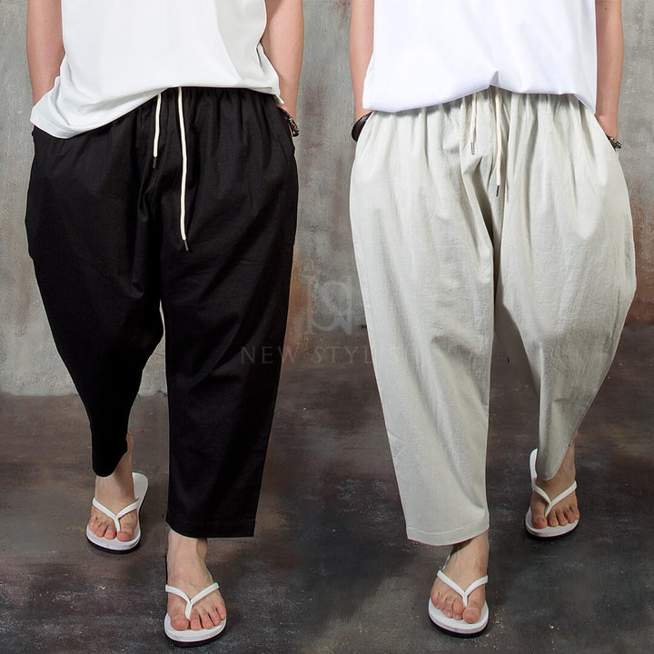 Plain Linen Baggy Trousers for Men