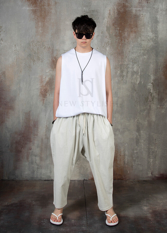 Plain Linen Baggy Trousers for Men - gallery