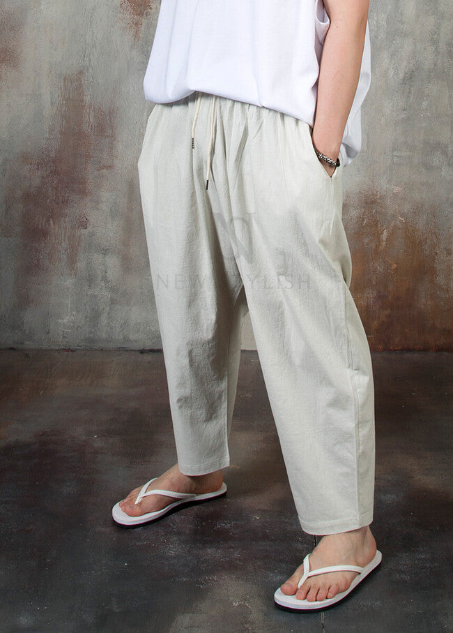 Plain Linen Baggy Trousers for Men - gallery