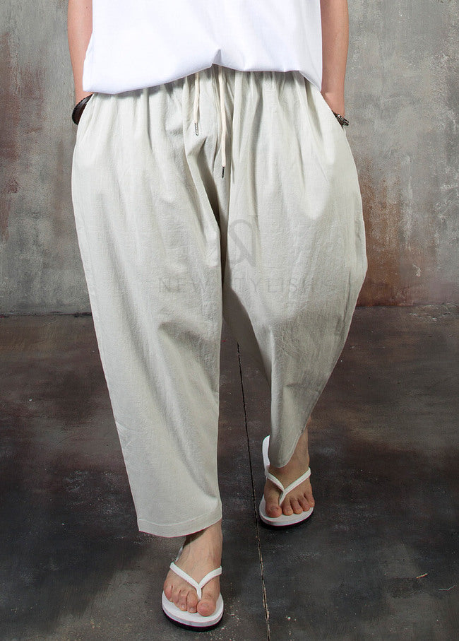 Plain Linen Baggy Trousers for Men - gallery
