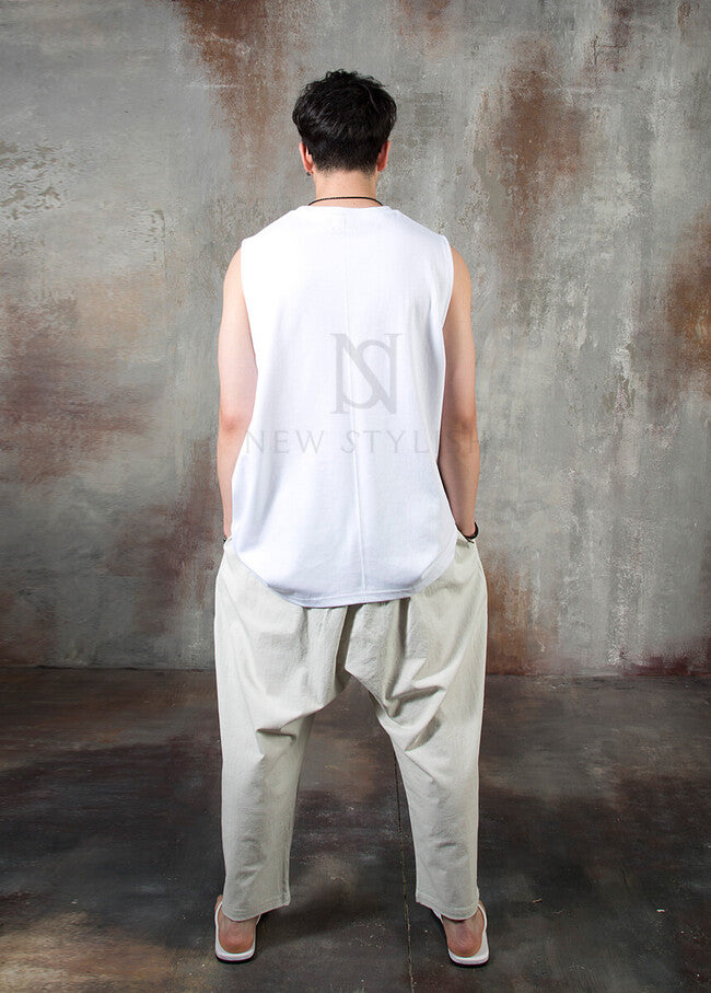 Plain Linen Baggy Trousers for Men - gallery