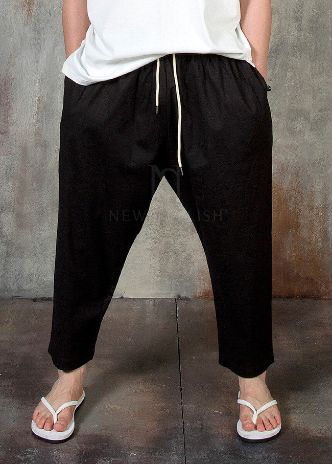 Plain Linen Baggy Trousers for Men - gallery