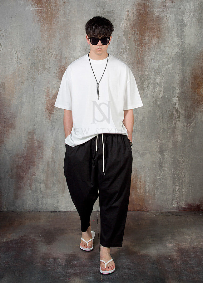 Plain Linen Baggy Trousers for Men - gallery