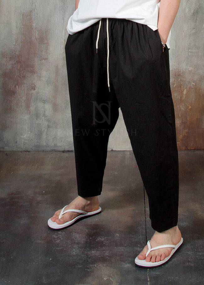 Plain Linen Baggy Trousers for Men - gallery