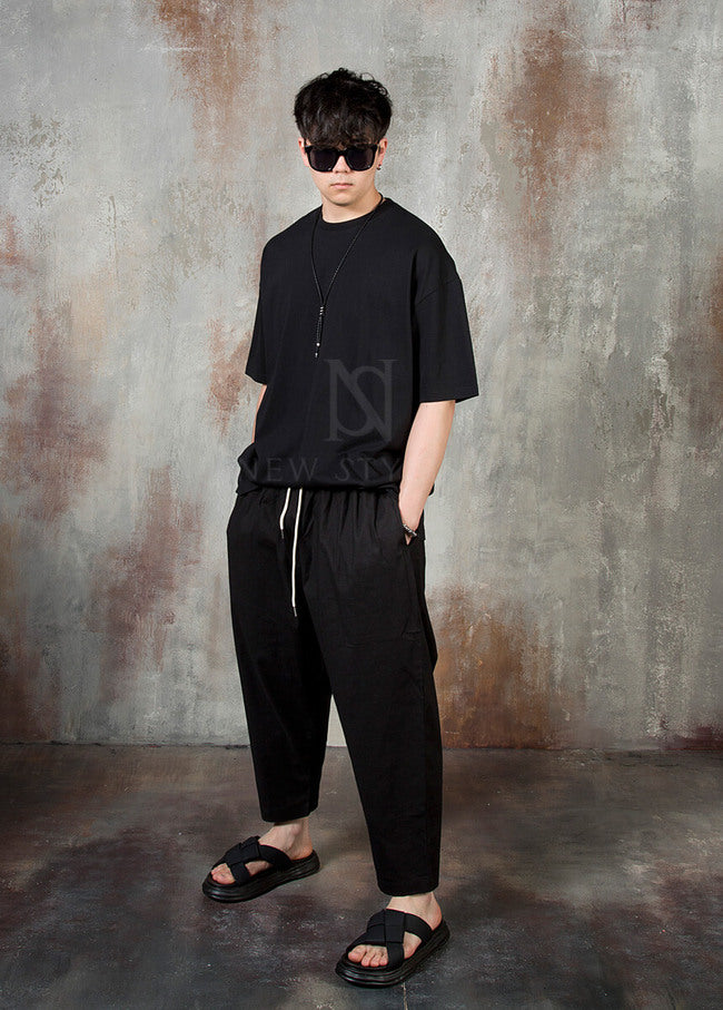 Plain Linen Baggy Trousers for Men - gallery