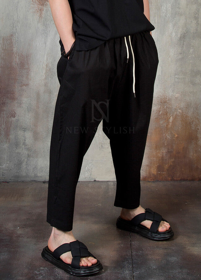 Plain Linen Baggy Trousers for Men - gallery