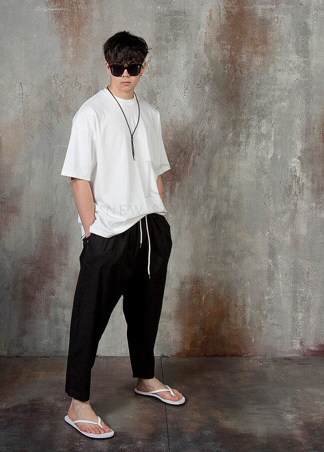 Plain Linen Baggy Trousers for Men - gallery