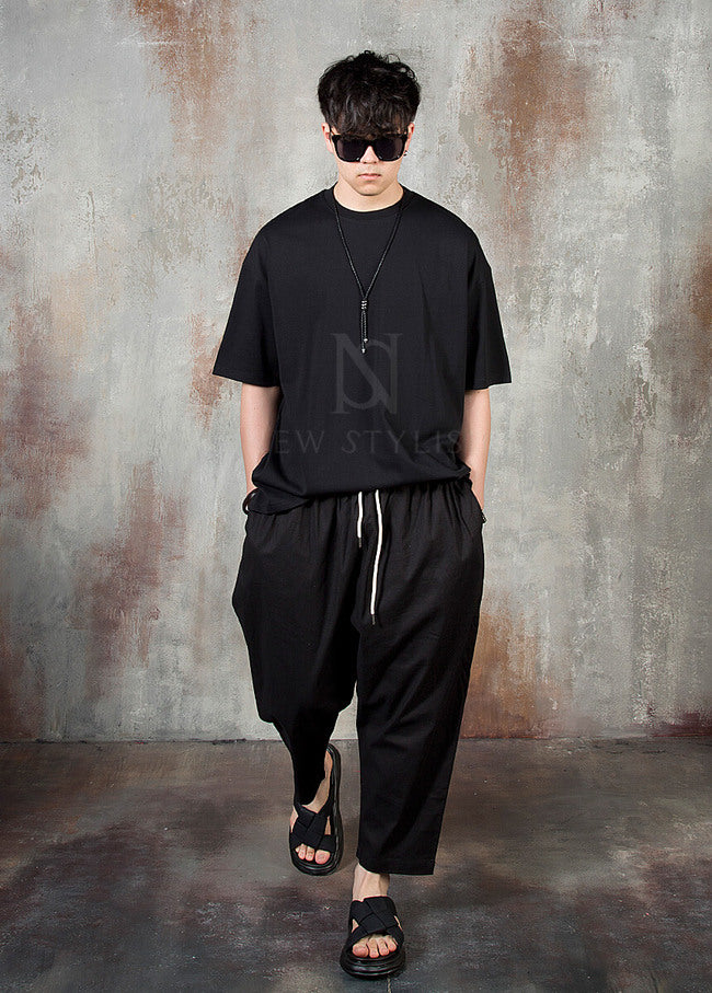 Plain Linen Baggy Trousers for Men - gallery