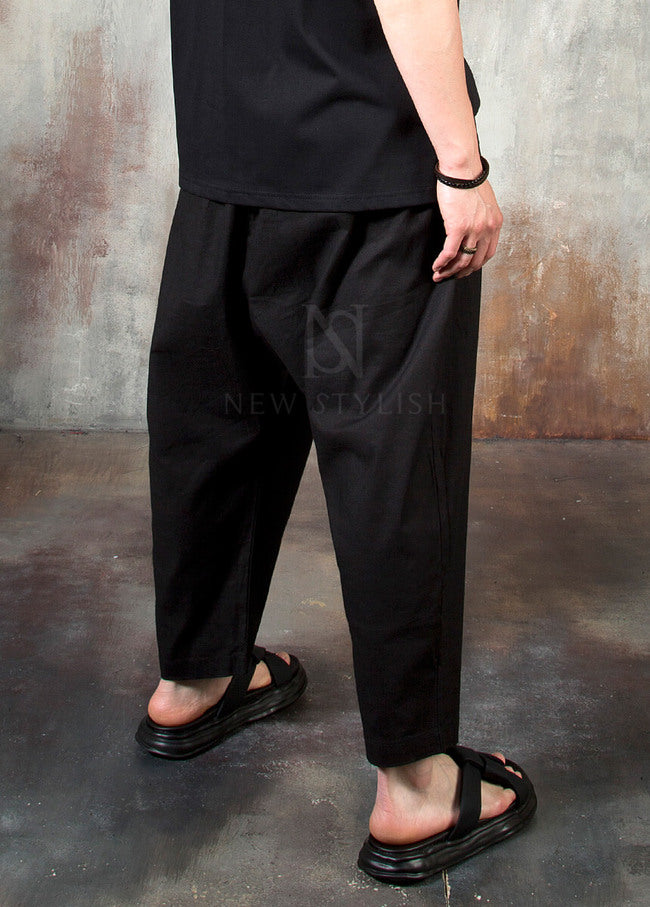 Plain Linen Baggy Trousers for Men - gallery