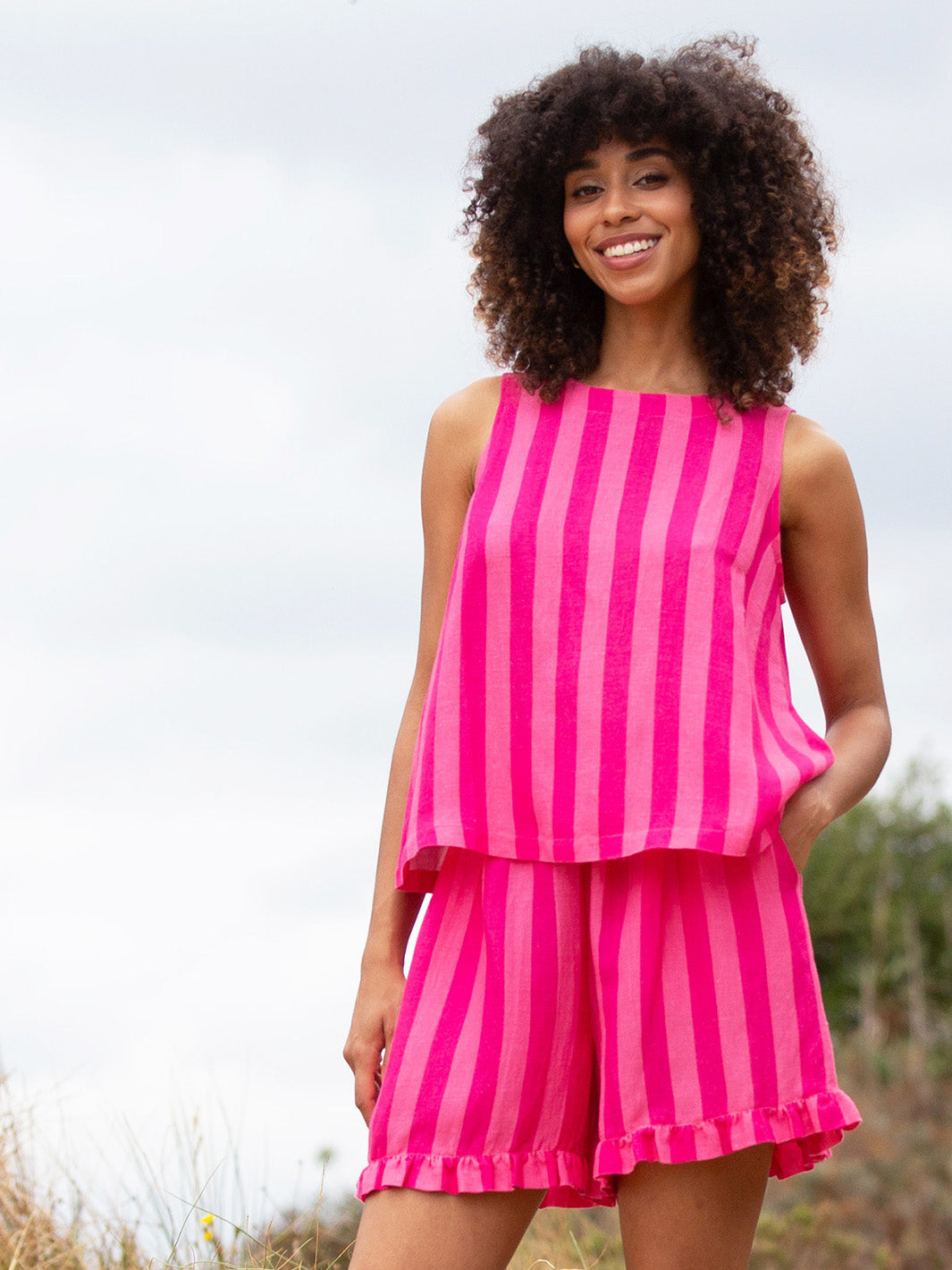 Askerswell Sleeveless Woven Top Azalea Stripe for Women - gallery