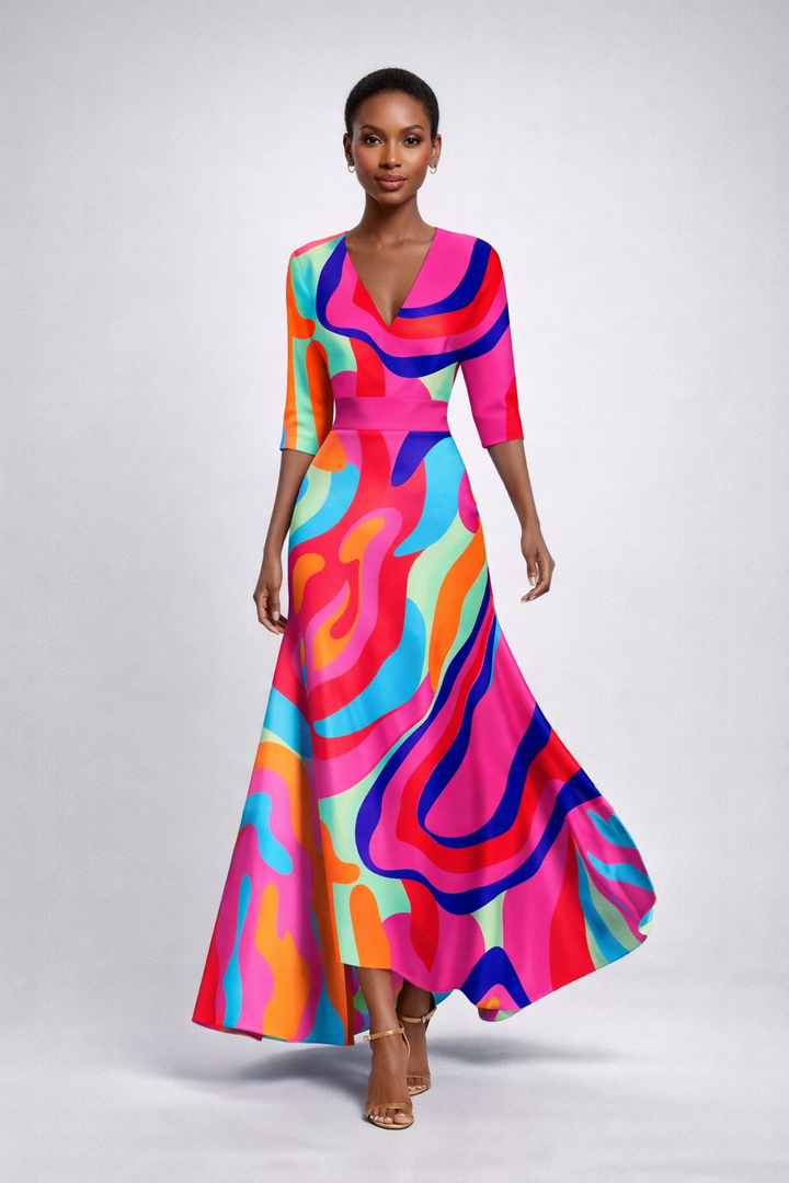 Elara Bohemian V-Neck Long Dress for Women