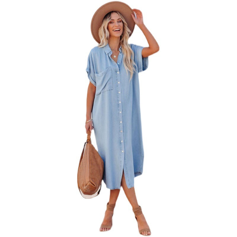Short-Sleeve Denim Dress with a Relaxed Casual Fit