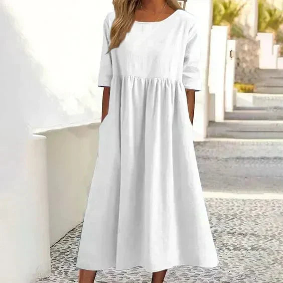Relaxed Cotton Blend Dress for Warm Days and Evenings