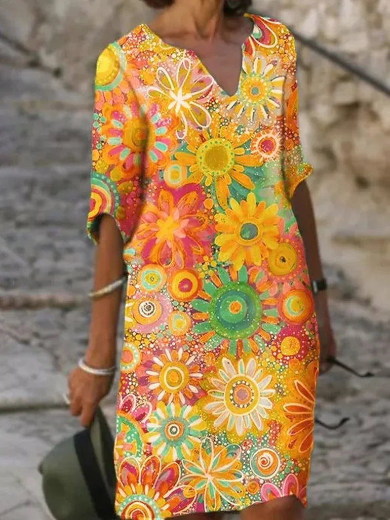 Botanical Floral Print Dress with a Relaxed Fit for Women