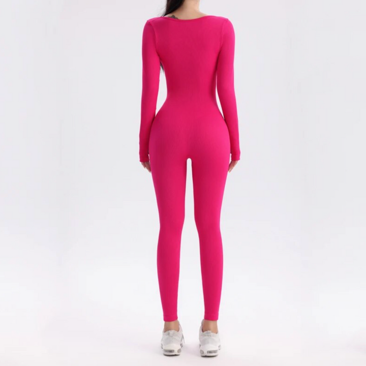 Fitted Long Sleeve Performance Jumpsuit, Solid Colour