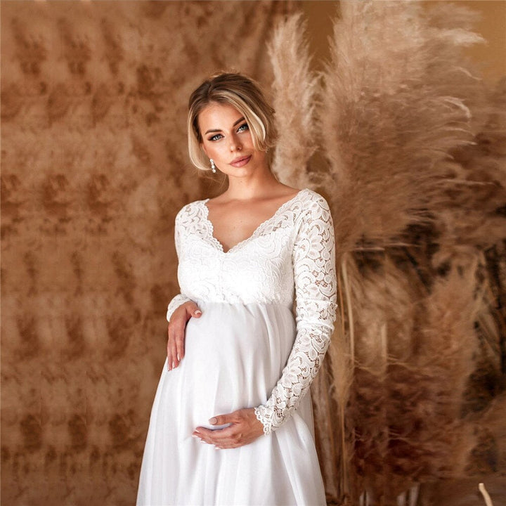 Lace Maxi Dress with V-Neck for Expectant Mothers