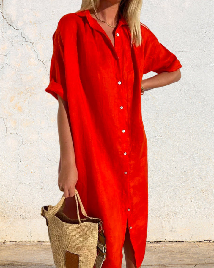 Hooded Button-Front Cotton Midi Shirt Dress for Women