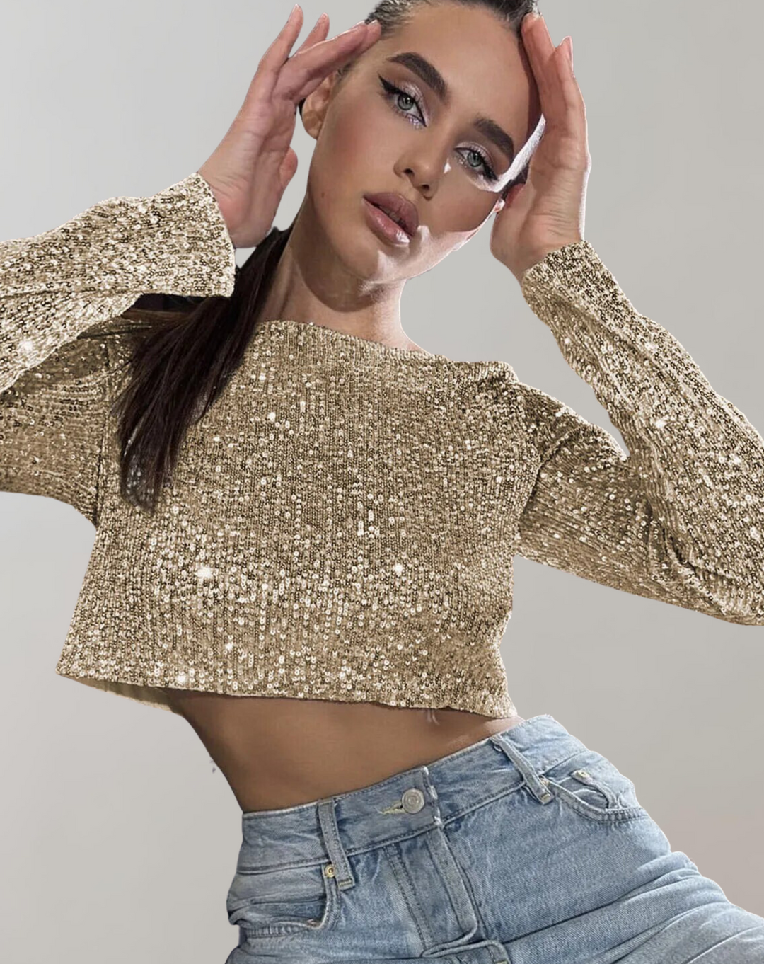All-Over Sequin Crop Top with Stretch Fit for Women
