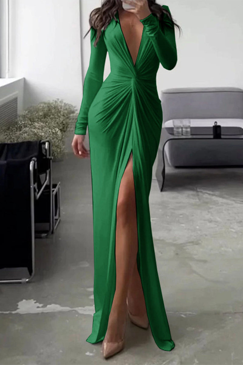 V-Neck Dress with Pleated Décolleté Detail