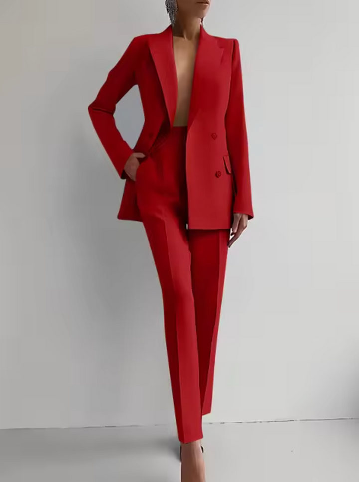 Elegant Blazer and Pants Set for Trousers for Women - Red