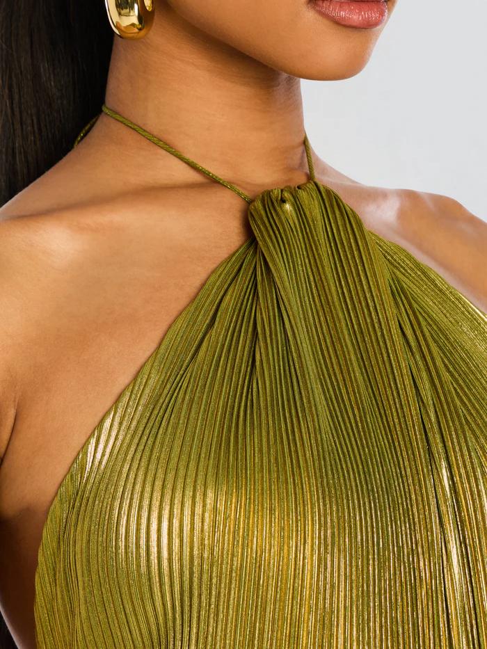 Thalia Metallic Peridot Maxi Dress for Women - gallery