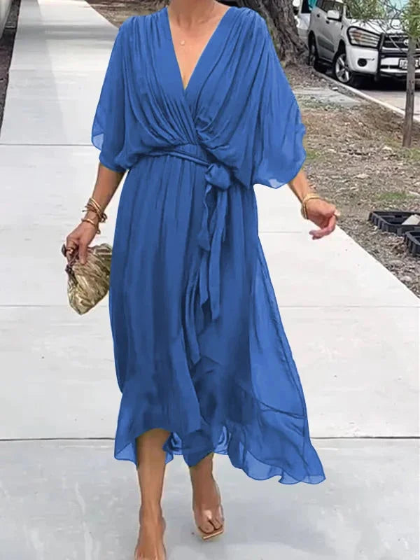 Green V-Neck Chiffon Dress for Garden Parties and Beyond