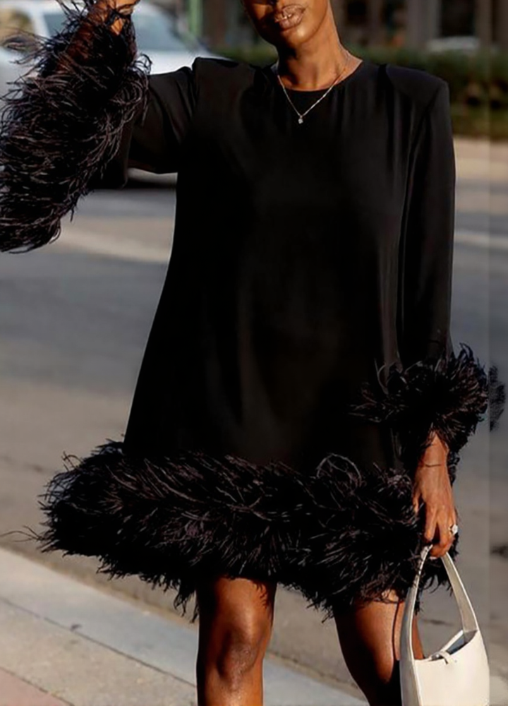 One-Shoulder Feathered Bodycon Mini Dress for Women