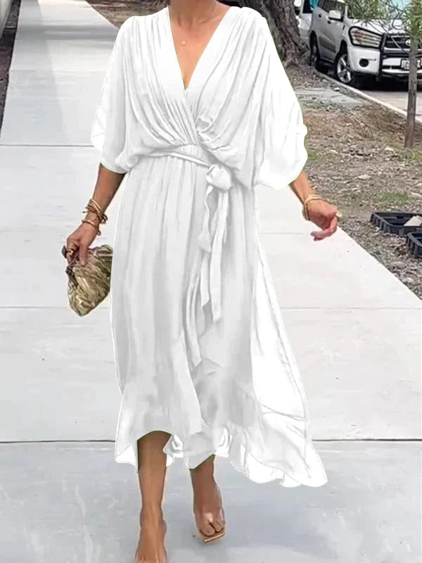 V-Neck Chiffon Dress for a Long Summer Evening