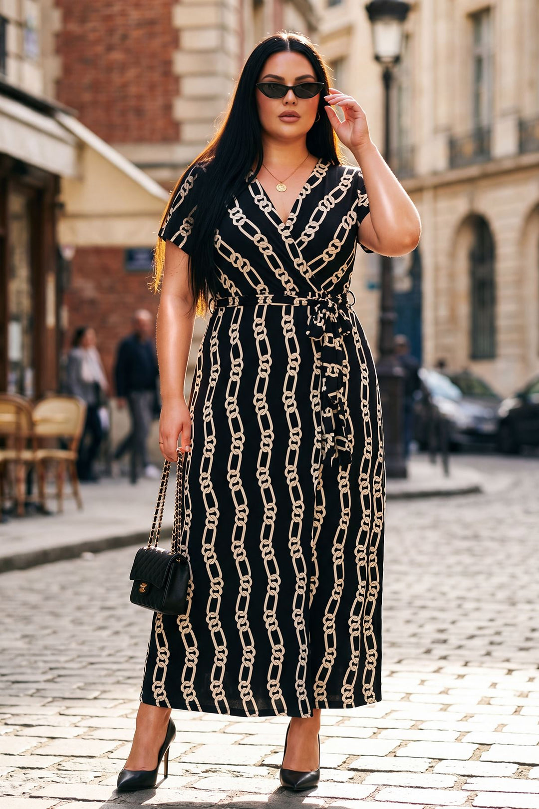 Multiple Abstract Print Wrap Over Belted Dress — gallery