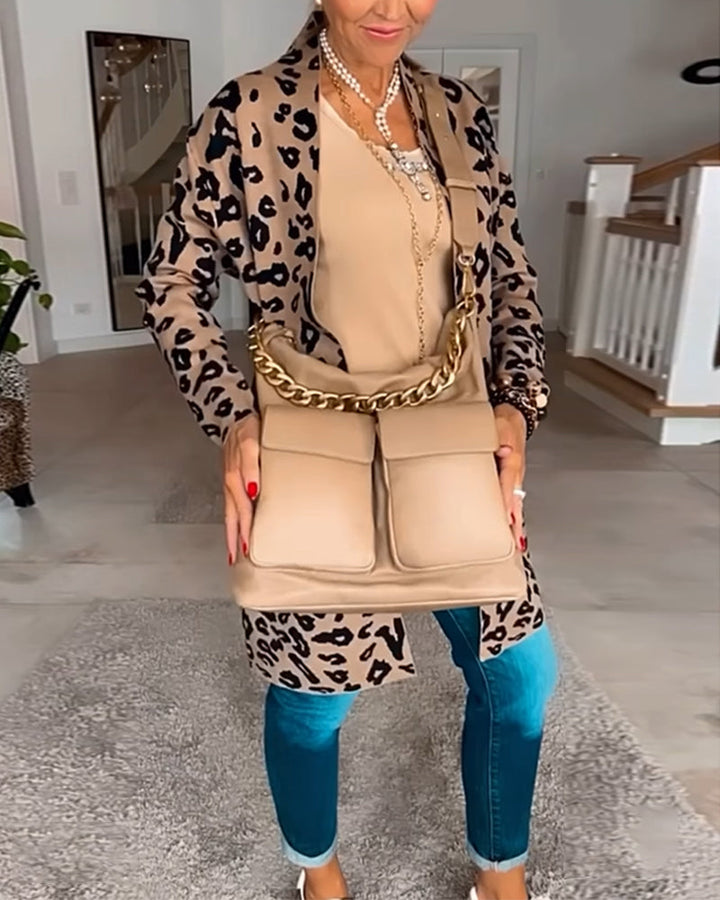 Leopard Print Cardigan in a Relaxed Dropped-Shoulder Fit