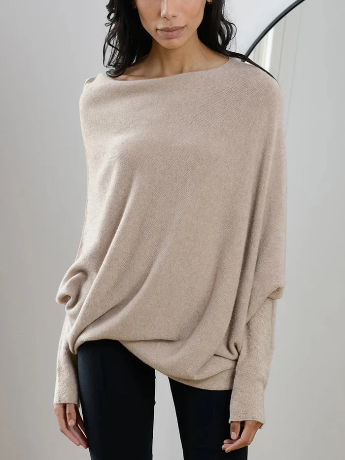Off-Centre Draped Jumper with Asymmetric Turtleneck