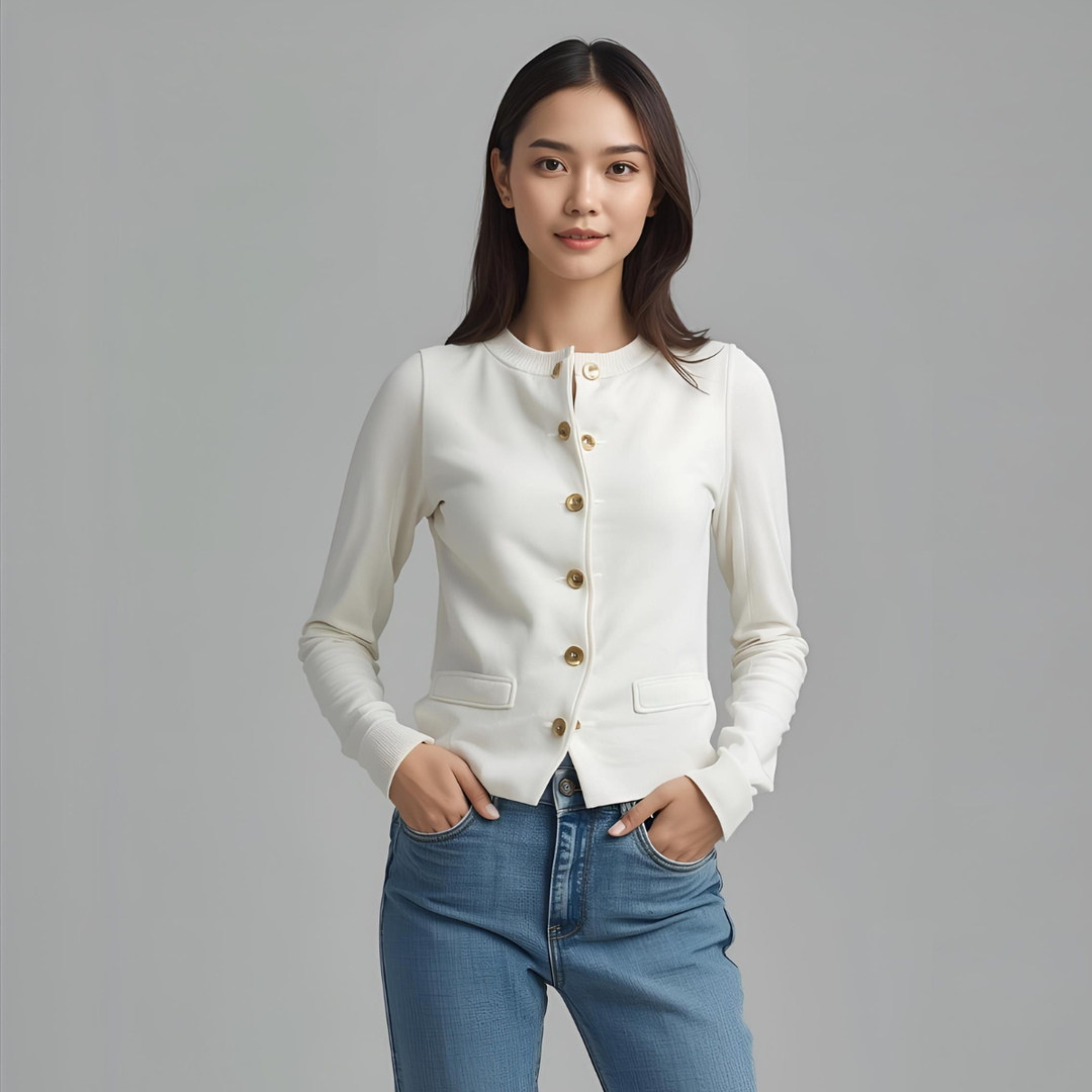 White Casual Waistcoat with Structured Gold Button Front