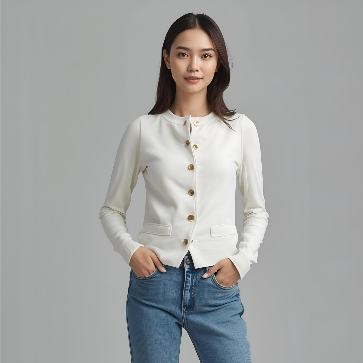 BIANCAEL | Elegant White Casual Vest Featuring Gold Button Details