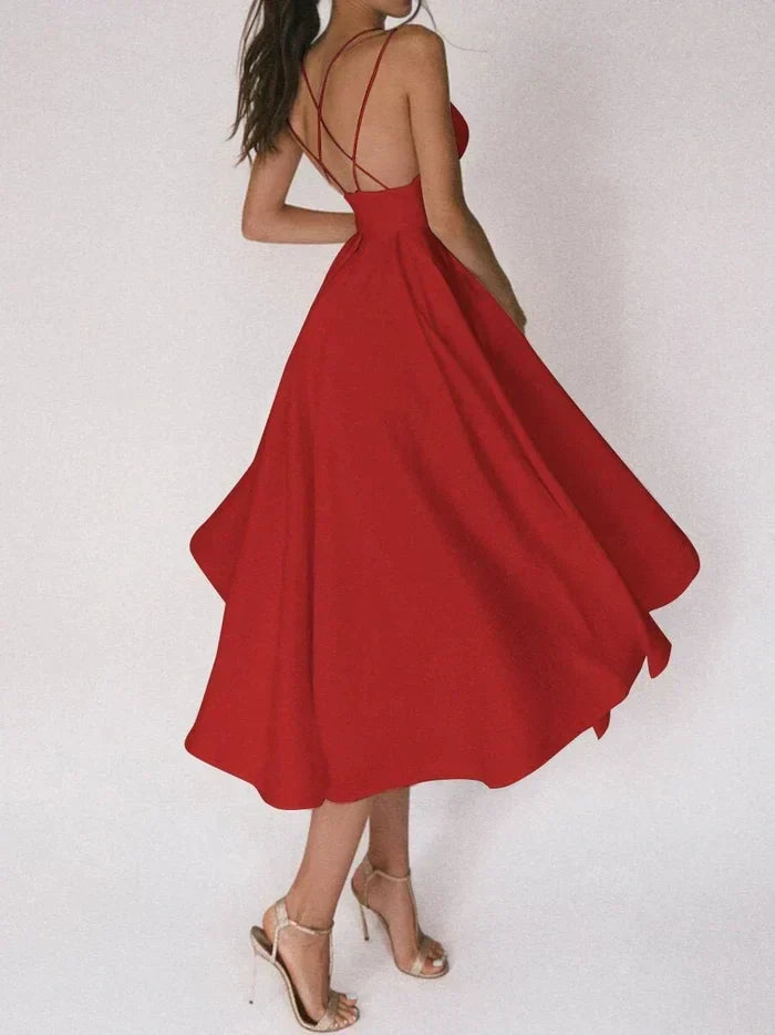 V-Neck Strappy Midi Dress with Cut-Out Back Detail