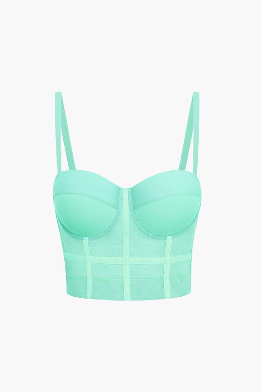 Sheer Mesh Underwire Bustier Top with Adjustable Straps