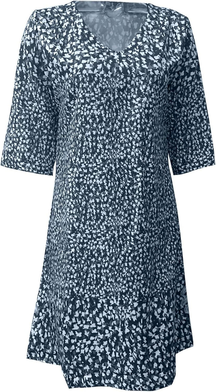 V-Neck Midi Dress with 3D Print Graphic Motif