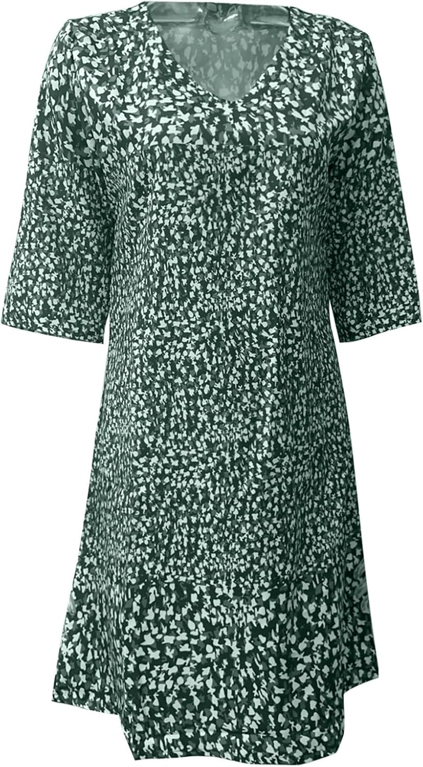 V-Neck Midi Dress with 3D Print Graphic Motif