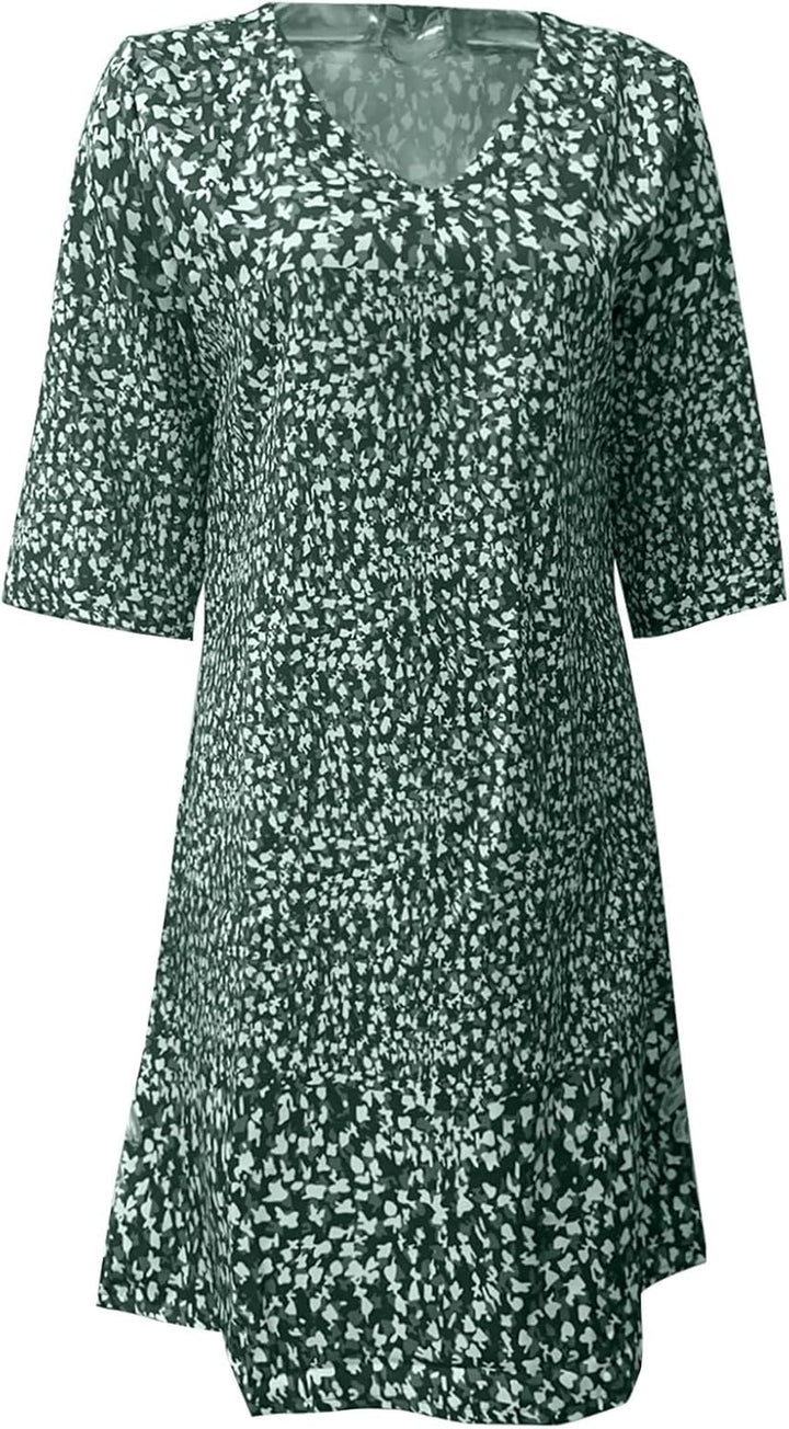 V-Neck Midi Dress with 3D Print Graphic Motif