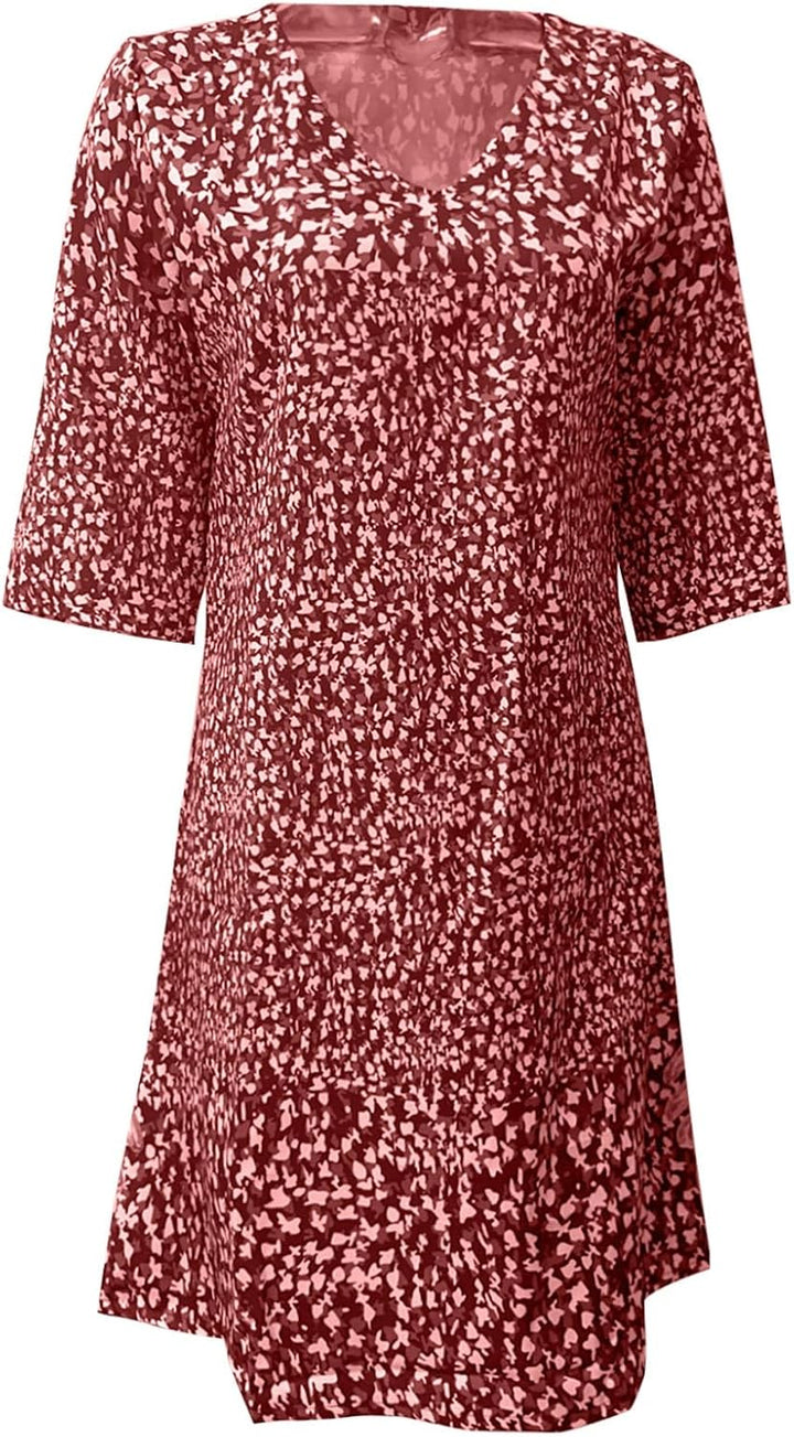 V-Neck Midi Dress with 3D Print Graphic Motif