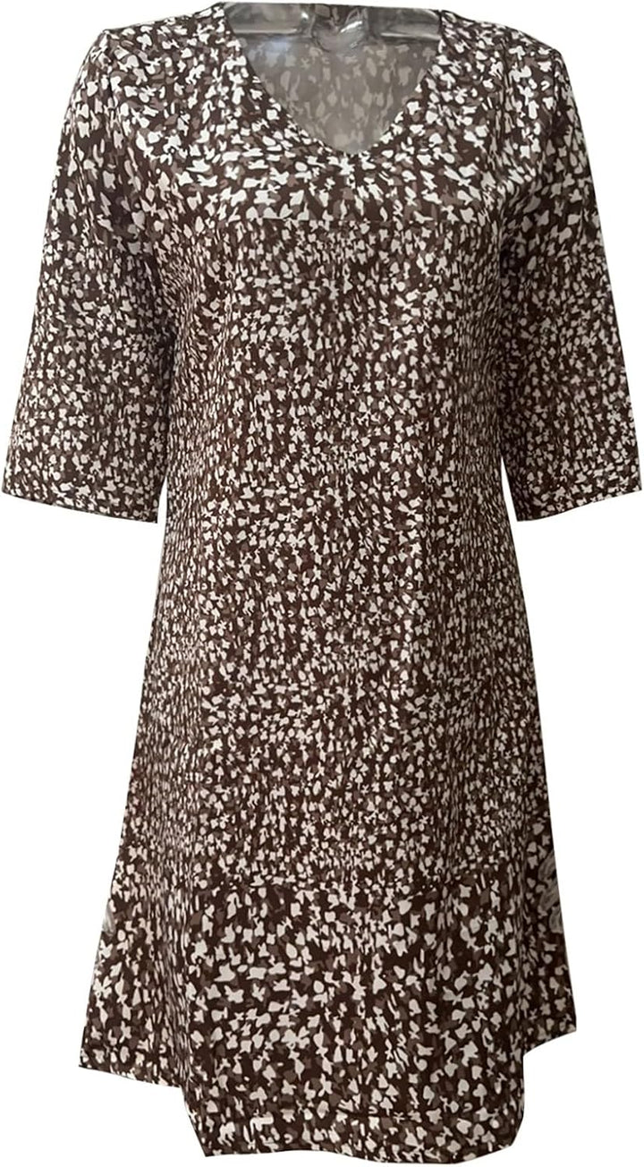 V-Neck Midi Dress with 3D Print Graphic Motif