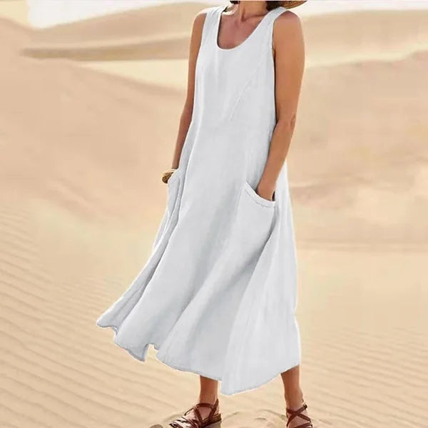 Relaxed Summer Dress with Elastic Pockets for Women