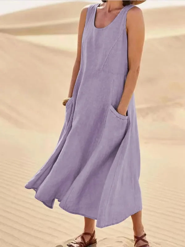 Relaxed Summer Dress with Elastic Pockets for Women