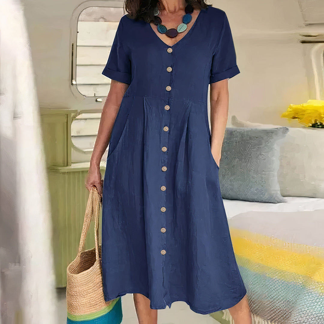 Ester Relaxed Cotton Midi Dress for Spring and Summer