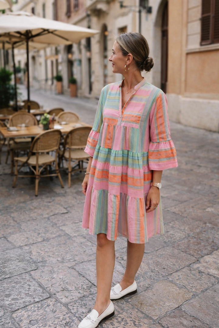 Solene - Printed V-Neck Loose Midi Dress for Women