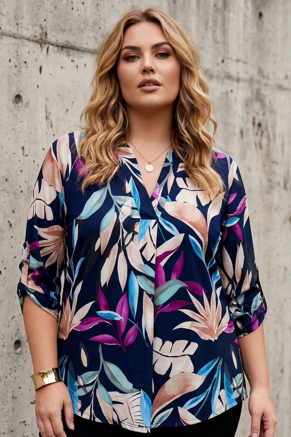 All-Over Print Front Placket Detail Top — Print 1