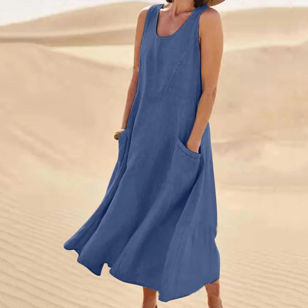 Relaxed Summer Dress with Elastic Pockets for Women
