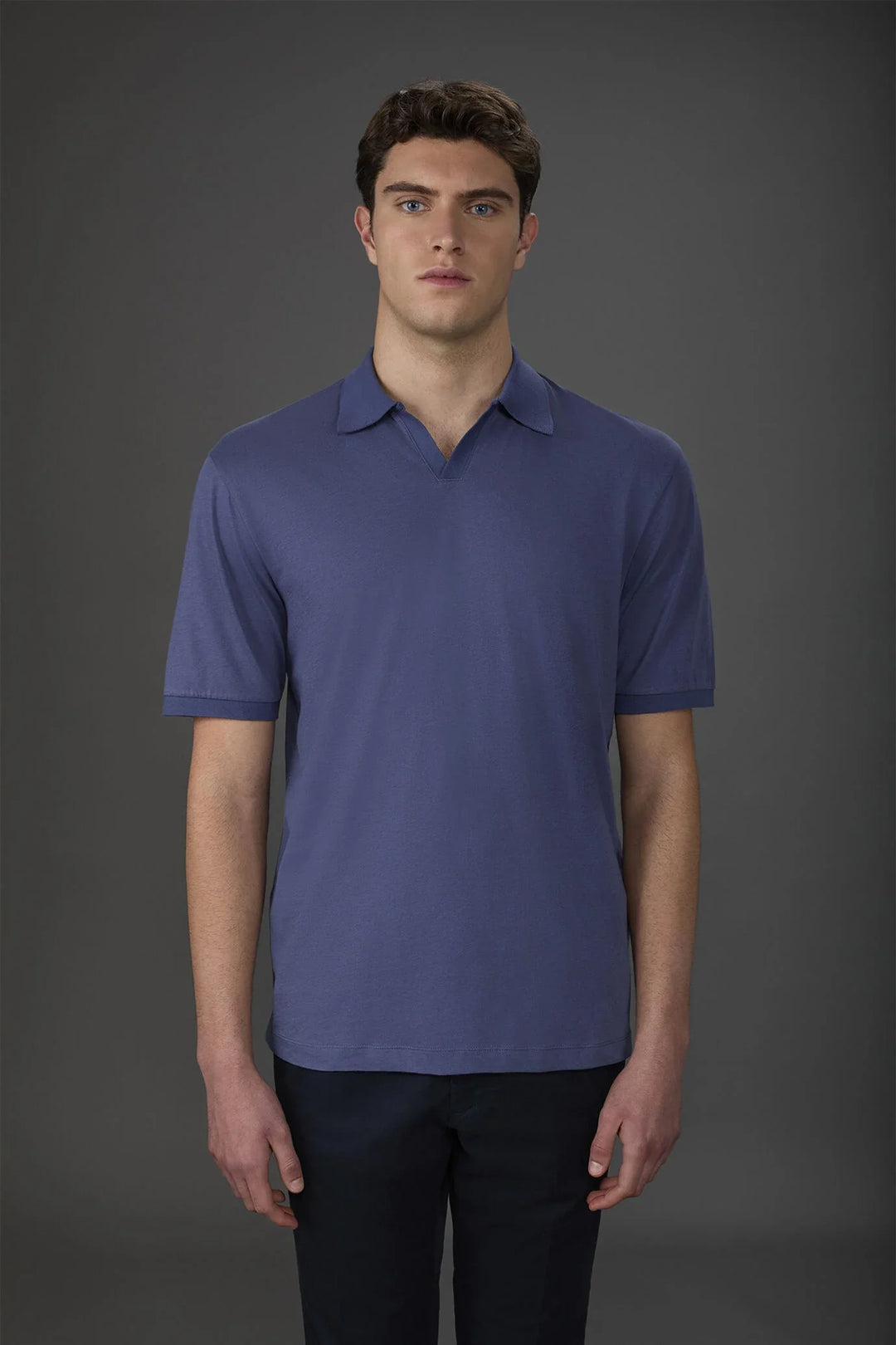 Organic Cotton Derby Collar Polo Shirt for Men — CERULEAN