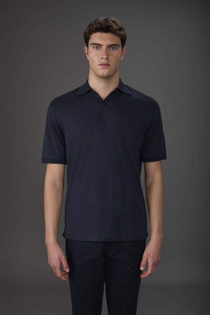 Organic Cotton Derby Collar Polo Shirt for Men — DK BLUE