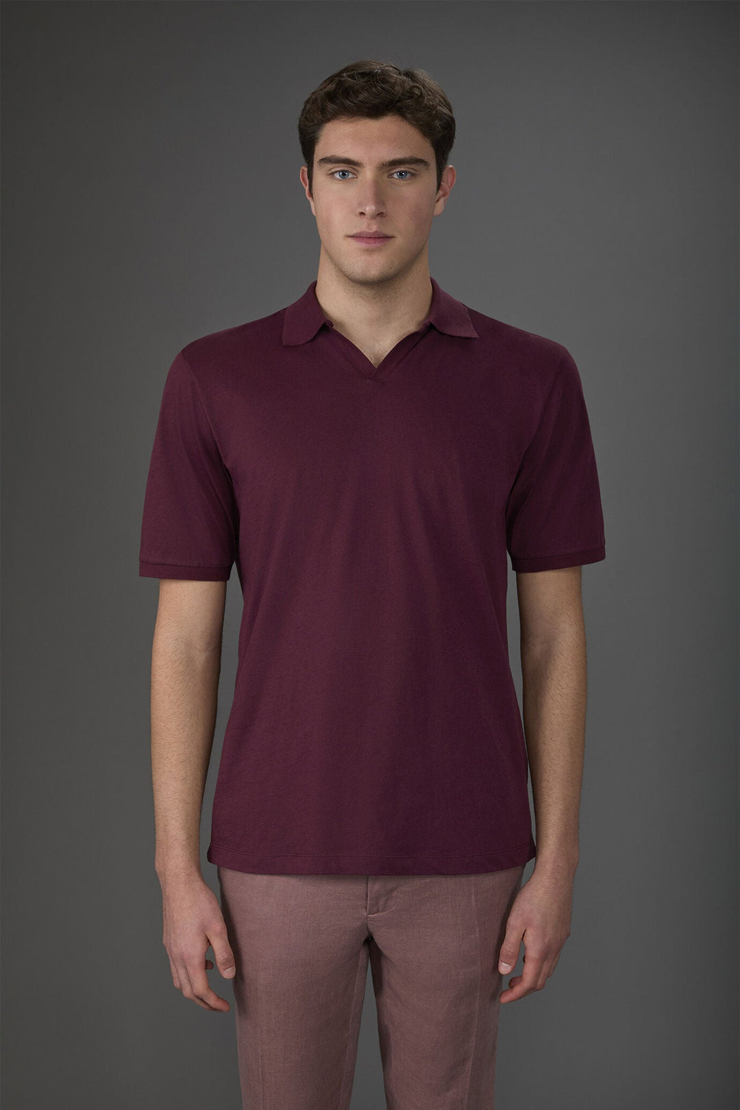 Organic Cotton Derby Collar Polo Shirt for Men — WINE