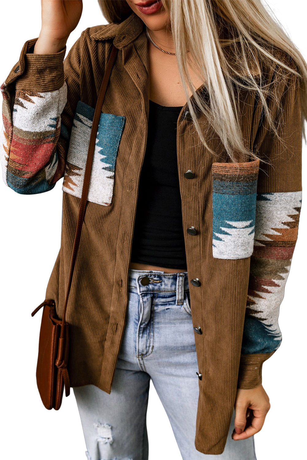 Aztec-Inspired Corduroy Jacket in an Oversized Cut